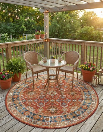 5' x 5' Easy-Clean Traditional Indoor / Outdoor Round Rug
