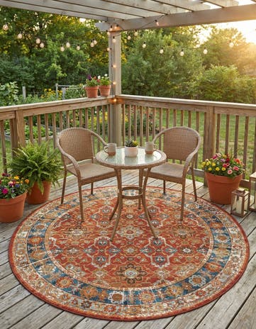 5' x 5' Easy-Clean Traditional Indoor / Outdoor Round Rug