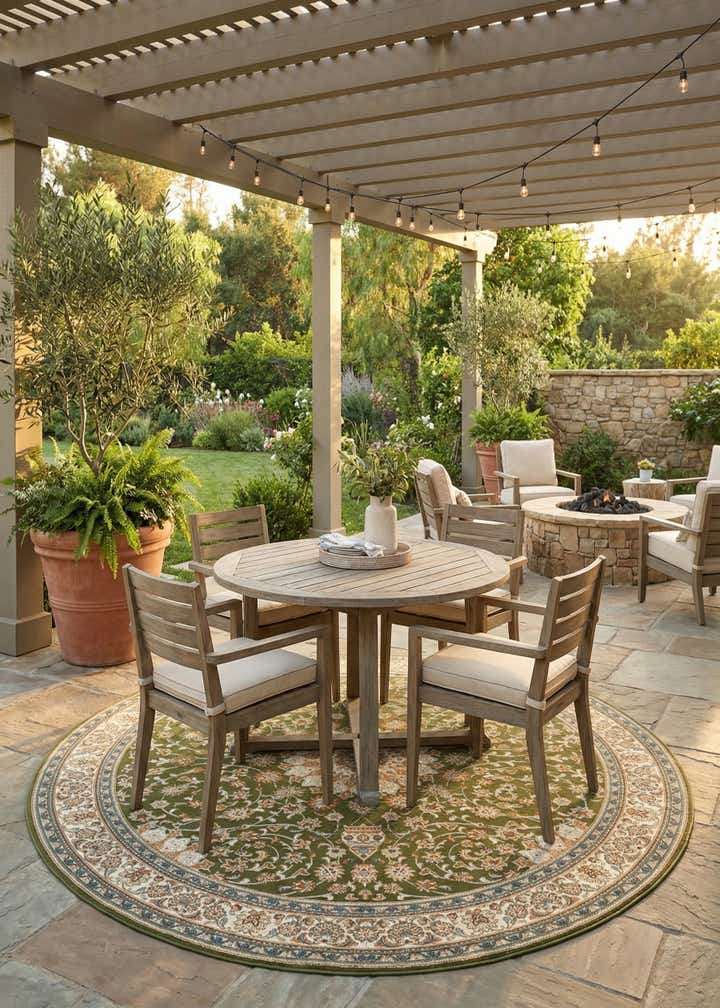 10' x 10' Easy-Clean Traditional Indoor / Outdoor Round Rug