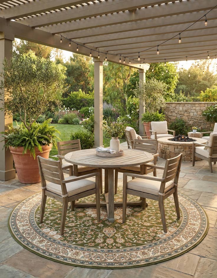 Detail image of 10' x 10' Easy-Clean Traditional Indoor / Outdoor Round Rug