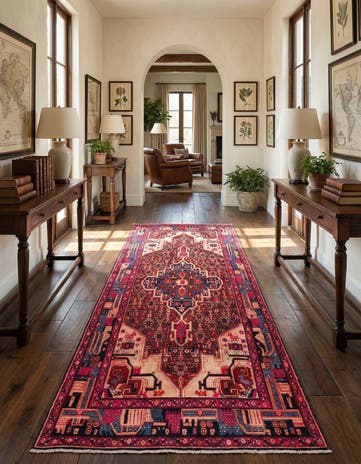 5' 3 x 11' 4 Hand Knotted Hamedan Persian Wool Runner Rug