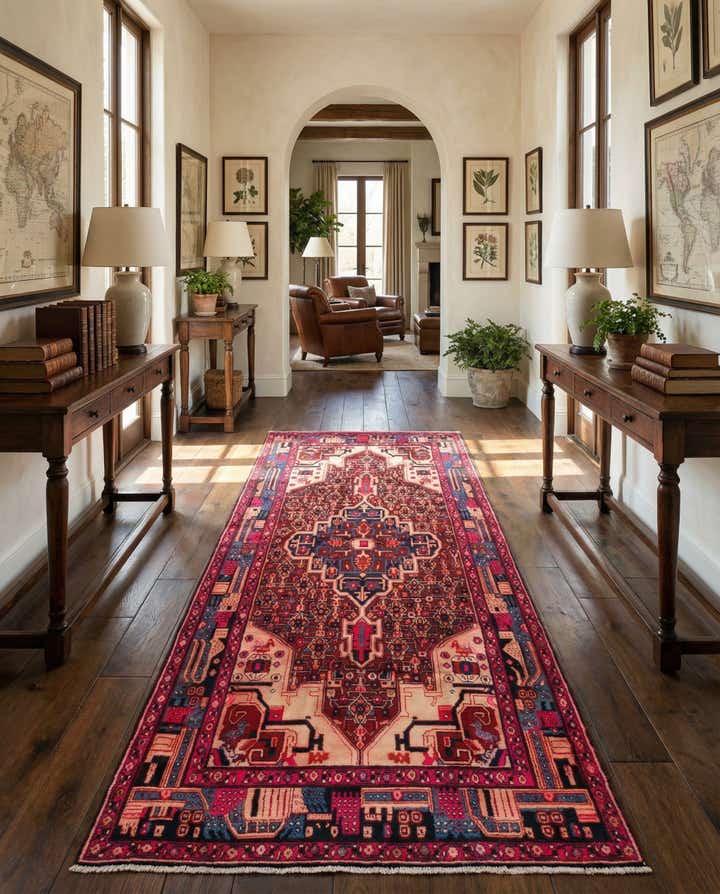 5' 3 x 11' 4 Hand Knotted Hamedan Persian Wool Runner Rug