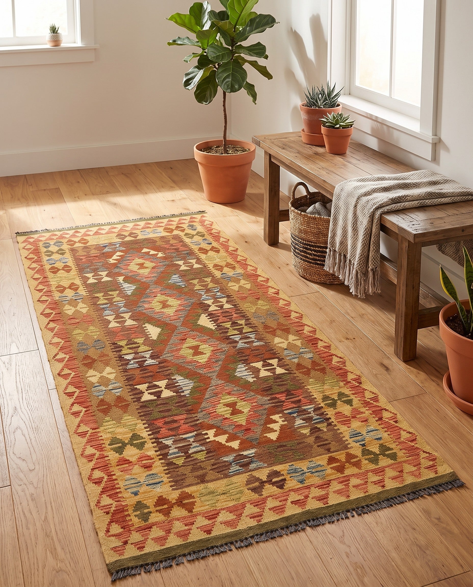 3' 3 x 6' 6 Hand Woven Kilim Maymana Wool Rug