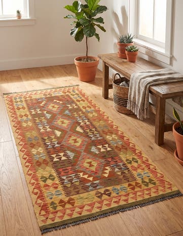 3' 3 x 6' 6 Hand Woven Kilim Maymana Wool Rug