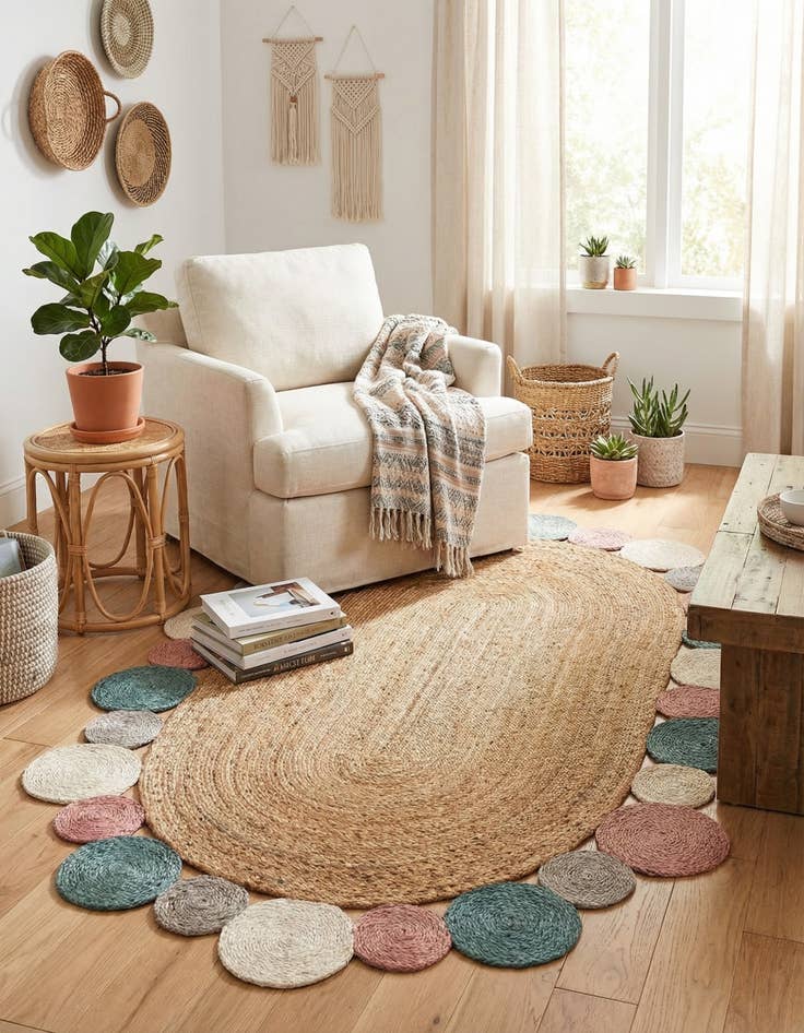 Detail image of 5' 1 x 8' Braided Jute Oval Rug