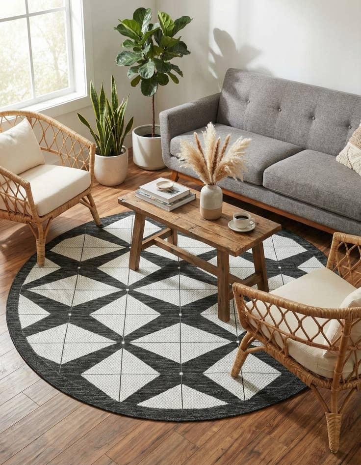 Detail image of 6' x 6' Easy-Clean Modern Indoor / Outdoor Round Rug