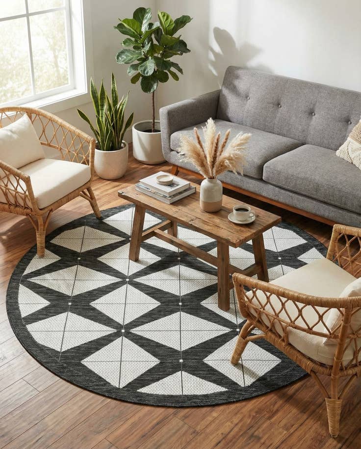 Detail image of 6' x 6' Easy-Clean Modern Indoor / Outdoor Round Rug
