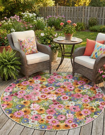 5' x 5' Easy-Clean Botanical Indoor / Outdoor Round Rug