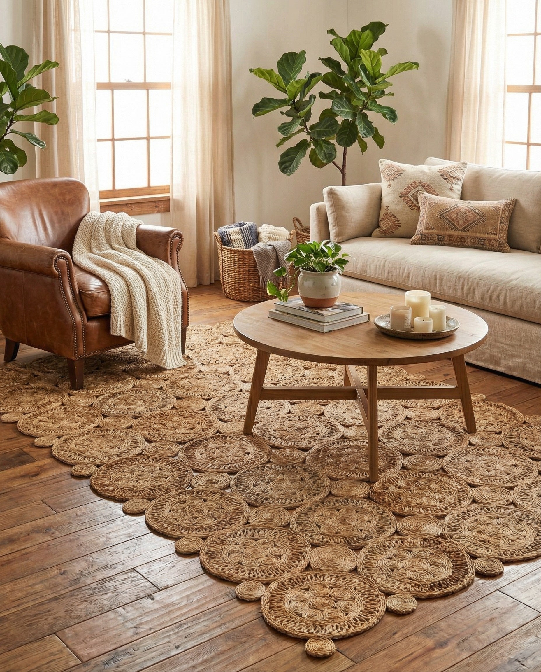 5' 3 x 8' Handmade Braided Jute Rug