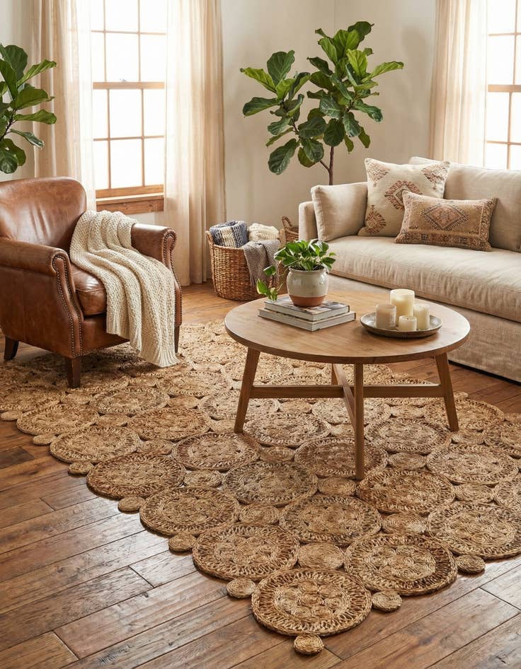 Detail image of 5' 3 x 8'  Hand Braided Jute Rug