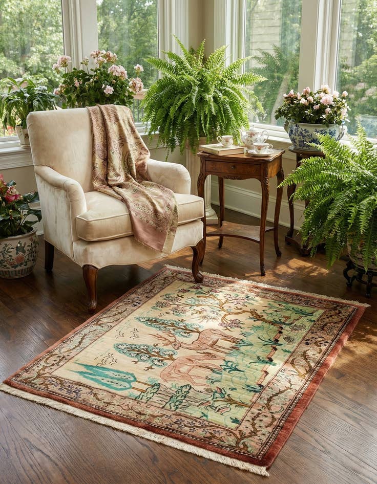 Detail image of  1' 11 x 2' 6  Hand Knotted Qom Persian Square Rug