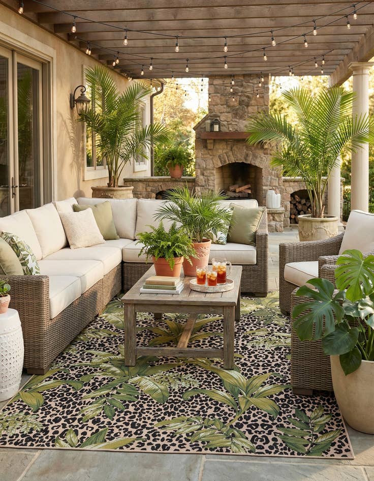 Detail image of 10' x 14' 2  Washable Botanical Indoor / Outdoor Rug