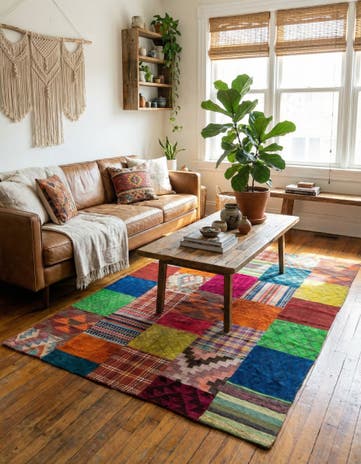 5' 5 x 7' 9 Hand Woven Kilim Patchwork Wool Rug