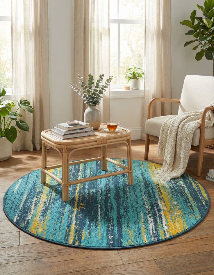 Detail image of 4' x 4'  Washable Coastal Indoor / Outdoor Round Rug