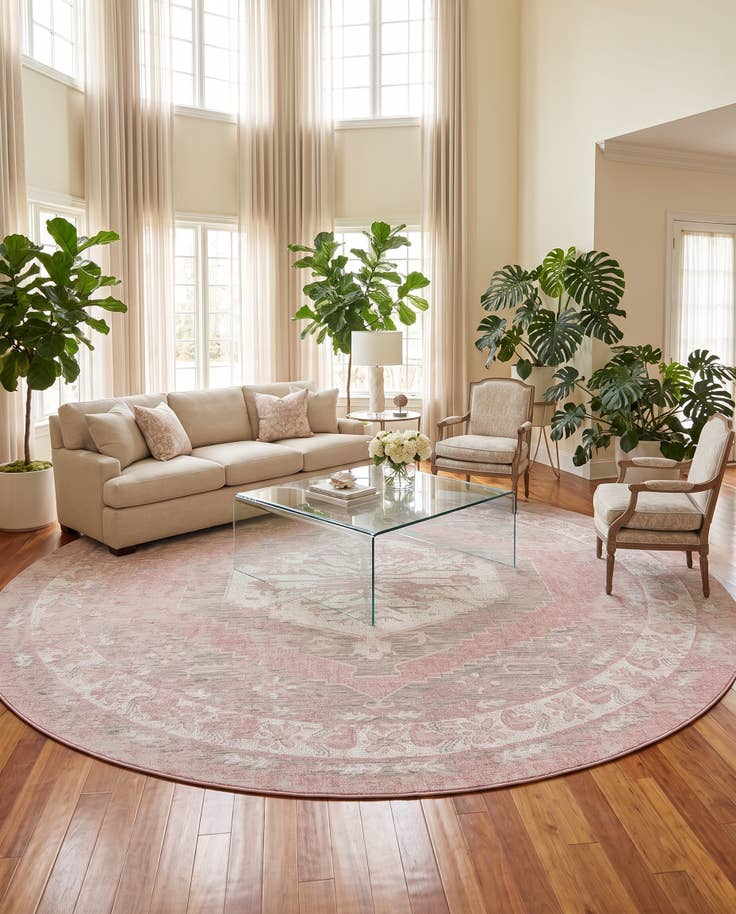 Detail image of 13' x 13' Easy-Clean Traditional Indoor / Outdoor Round Rug
