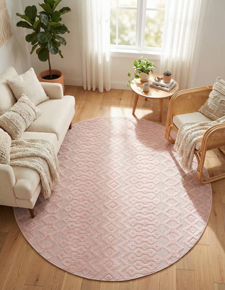 Detail image of 7' x 7' Easy-Clean Trellis Textured Indoor / Outdoor Round Rug