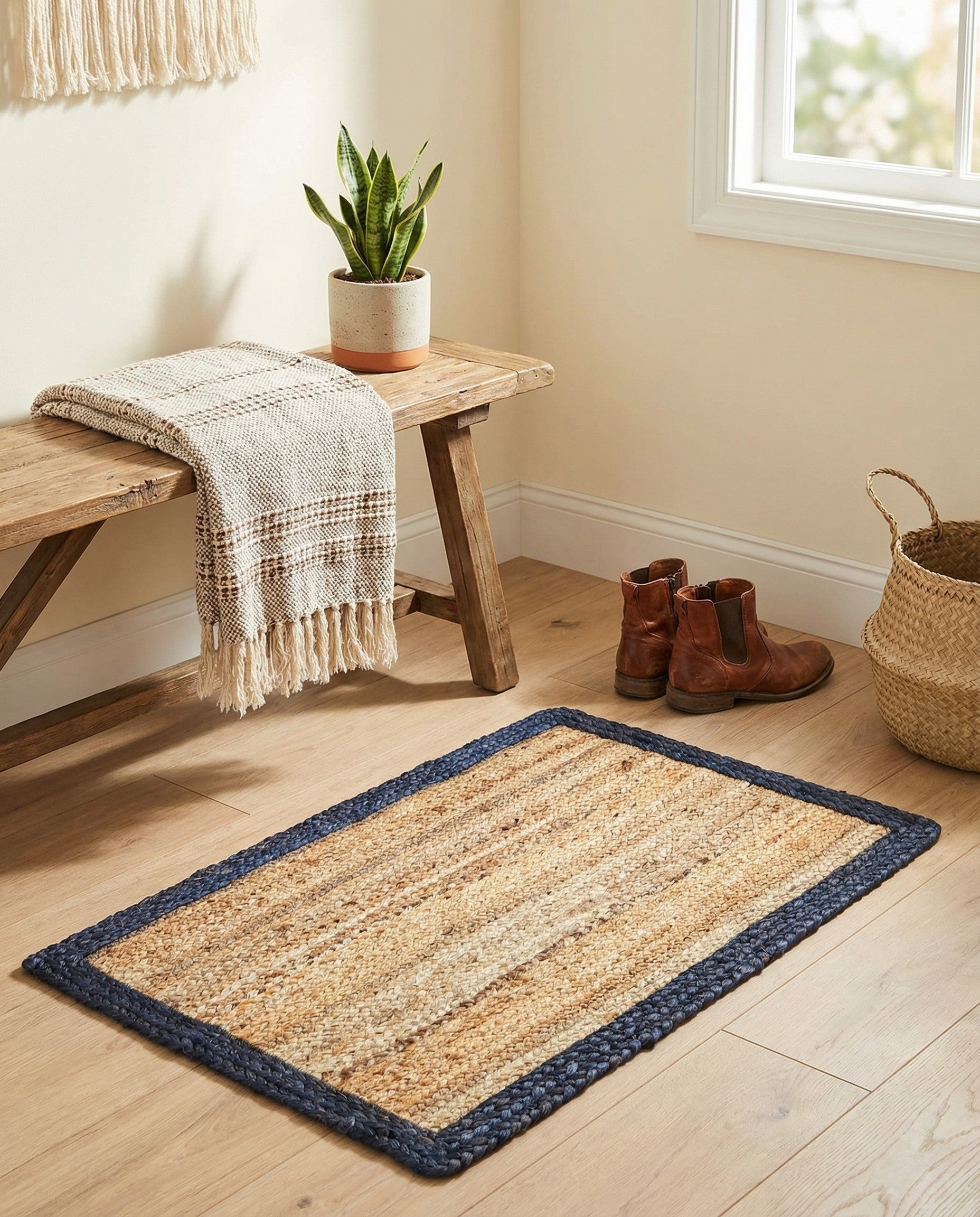 2' x 3' 1 Handmade Braided Jute Rug
