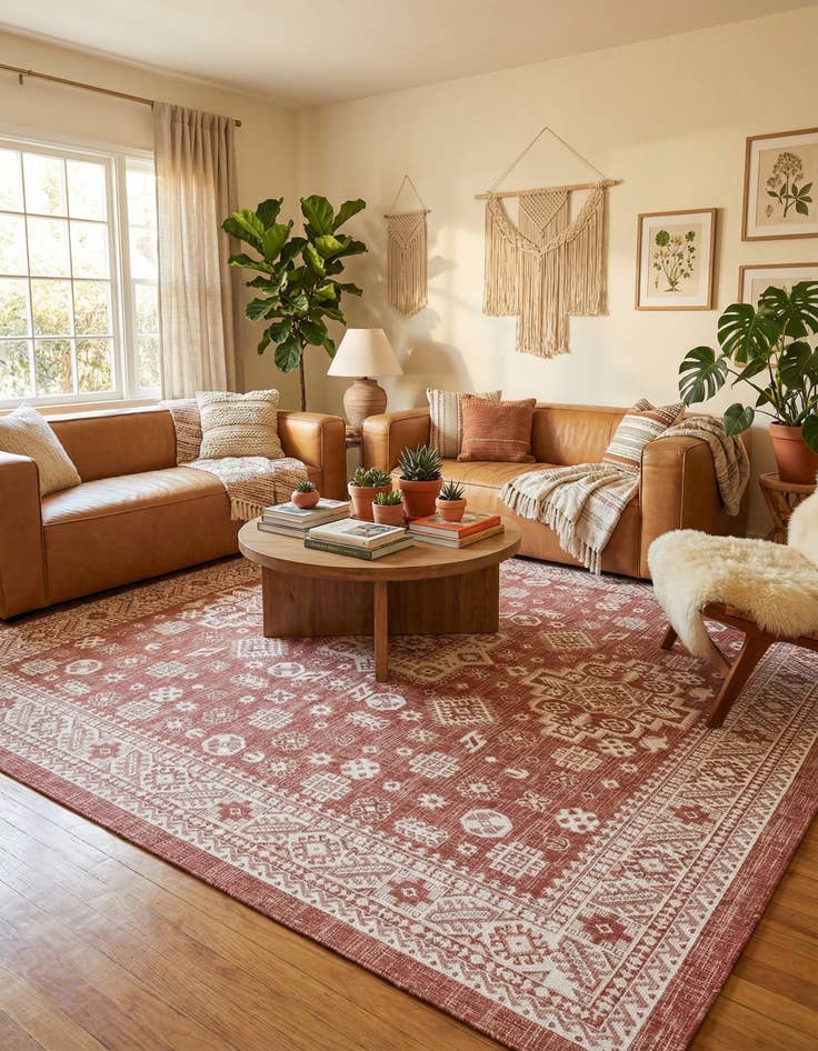 Detail image of 10' x 10'  Washable Aztec Indoor / Outdoor Square Rug