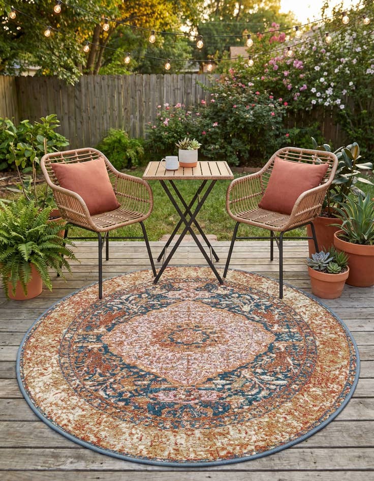 Detail image of 3' x 3'  Washable Traditional Indoor / Outdoor Round Rug