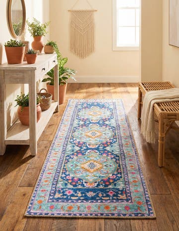 Blue Washable Timeless Runner Rug