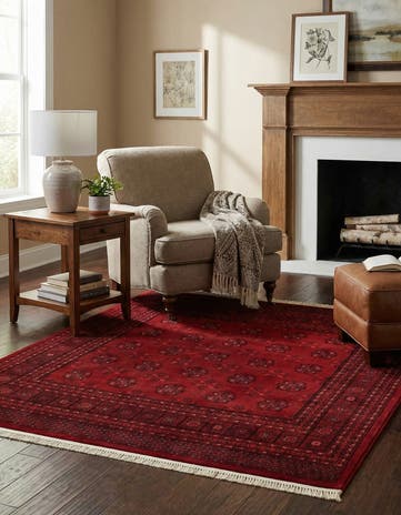 Red Bokhara Square Rug