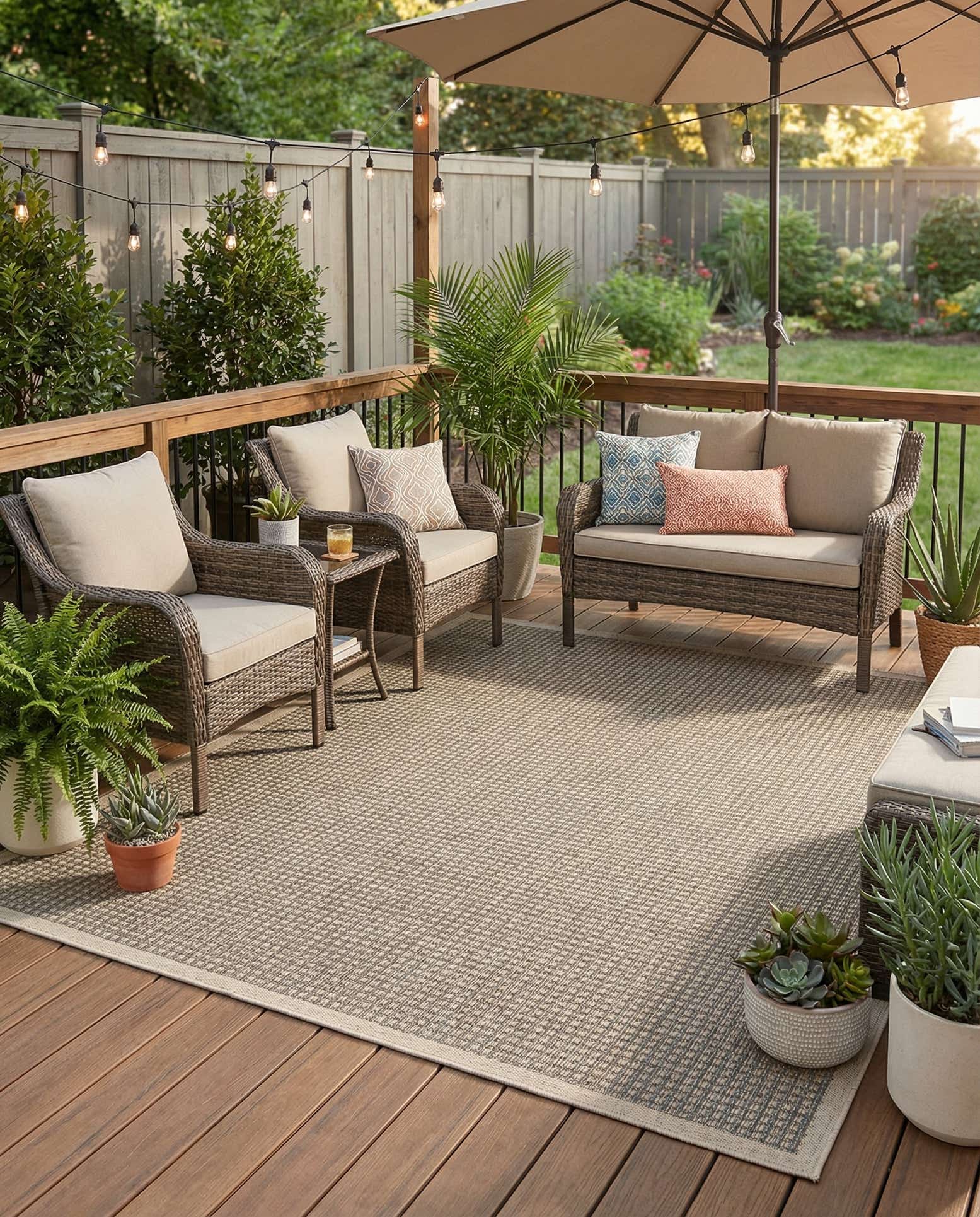 7' 10 x 7' 10 Easy-Clean Border Indoor / Outdoor Square Rug