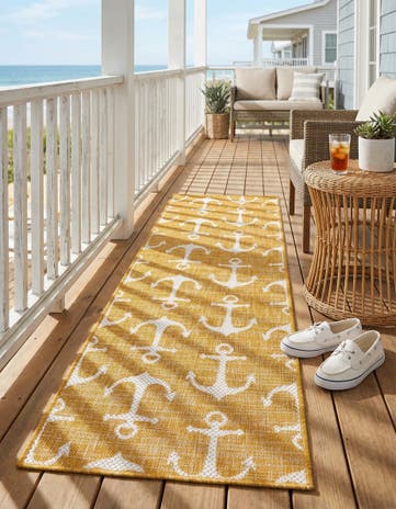 Yellow Easy-Clean Coastal Indoor / Outdoor Runner Rug