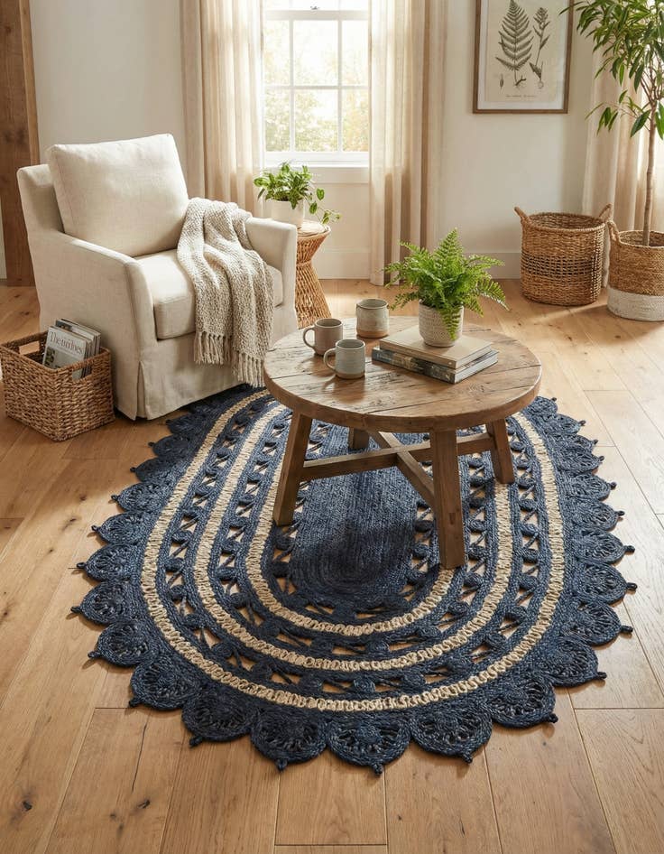 Detail image of 5' 1 x 8'  Hand Braided Jute Oval Rug
