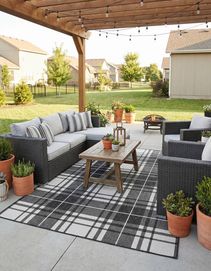 Detail image of 6' x 9'  Washable Checkered Indoor / Outdoor Rug