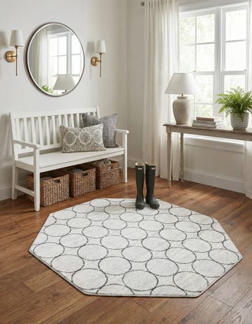 White Lattice Trellis Octagon Rug