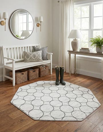White Lattice Trellis Octagon Rug