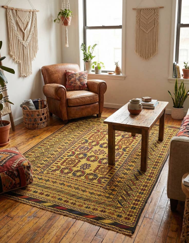 Detail image of 3' 10 x 6' Hand Woven Kilim Afghan Wool Rug