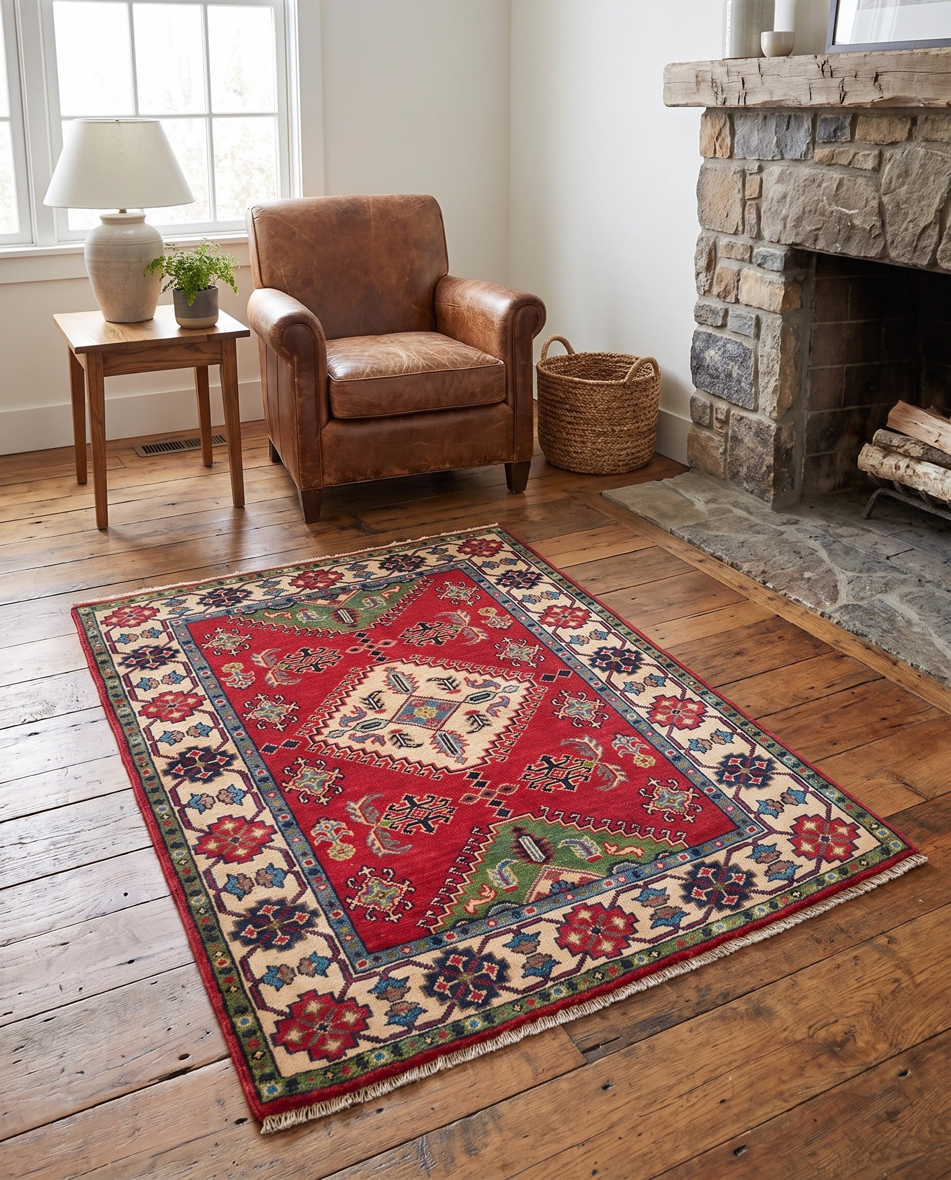 3' 5 x 5' Hand Knotted Kazak Rug