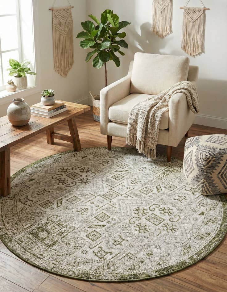 Detail image of  5' 3 x 5' 3  Washable Aztec Indoor / Outdoor Round Rug