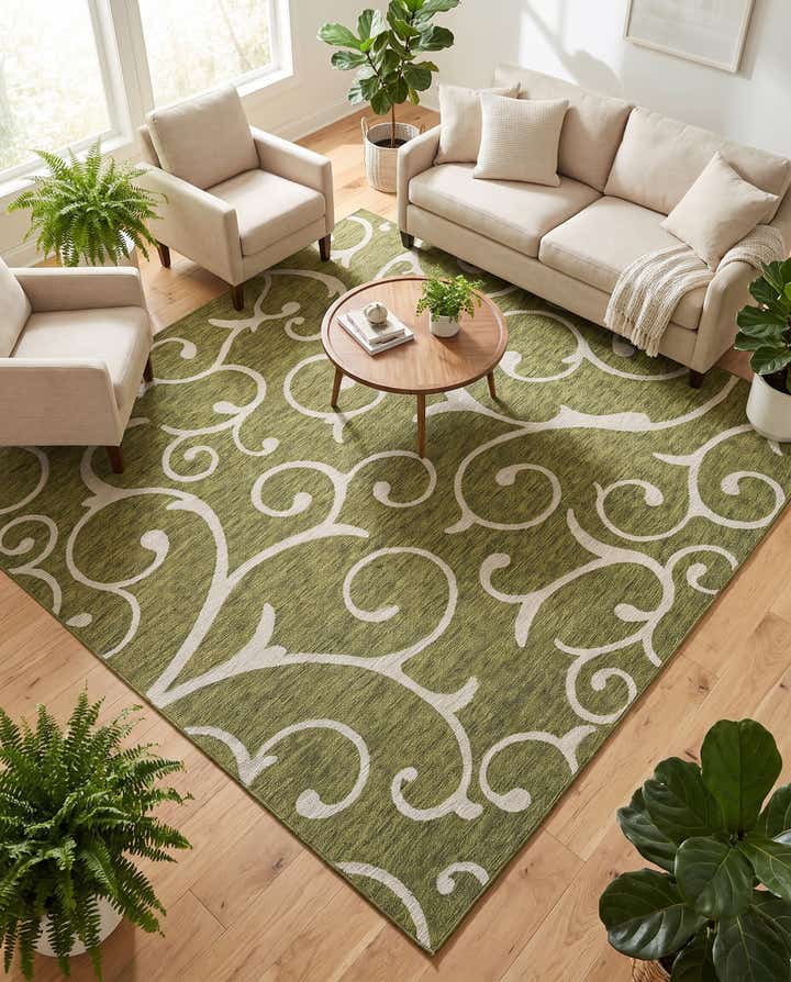 10' 8 x 10' 8 Easy-Clean Botanical Indoor / Outdoor Square Rug