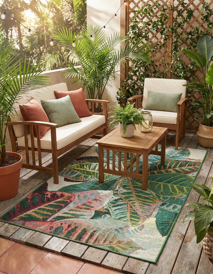 Detail image of 3' 3 x 5' 3  Washable Botanical Indoor / Outdoor Rug