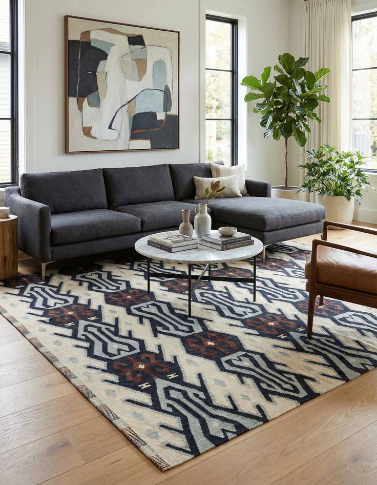 Detail image of 7' 1 x 9' 5  Hand Woven Kilim Modern Wool Rug