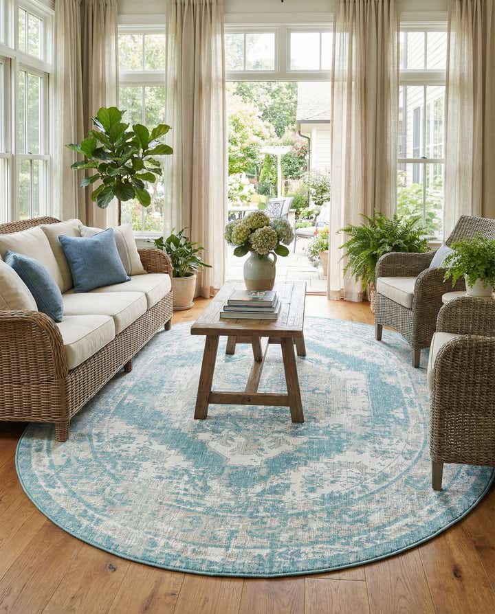 7' 10 x 10' Easy-Clean Traditional Indoor / Outdoor Oval Rug