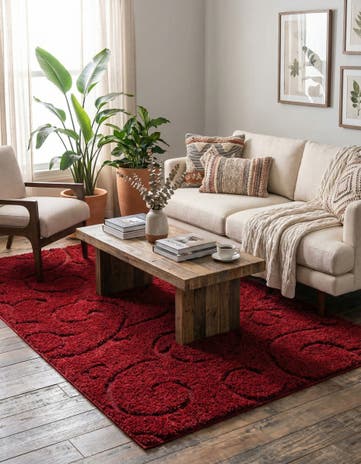 Red Botanical Shag Rug