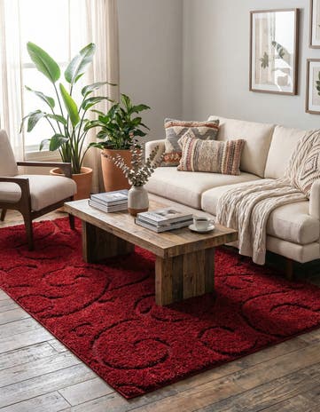 Red Botanical Shag Rug