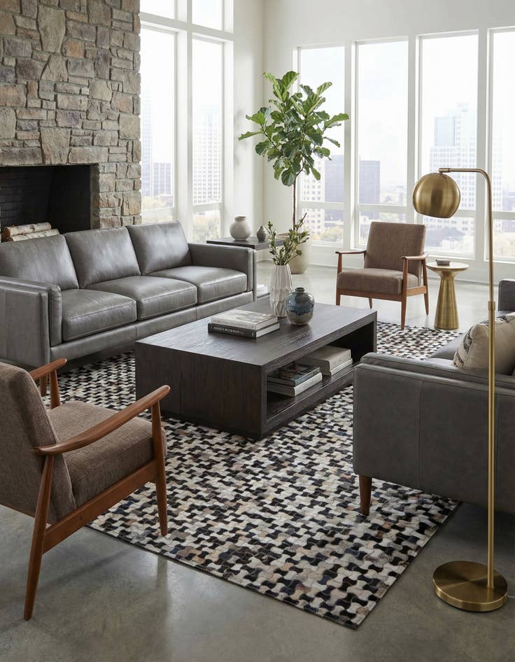 Detail image of  5' 1 x 7' 11 Cowhide - Patchwork Rug