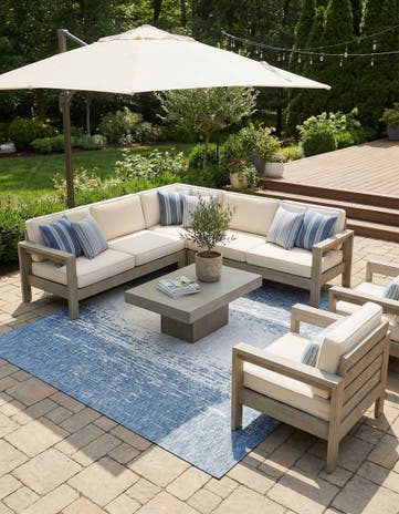 Blue Easy-Clean Modern Indoor / Outdoor Square Rug