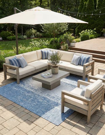 Blue Easy-Clean Modern Indoor / Outdoor Square Rug