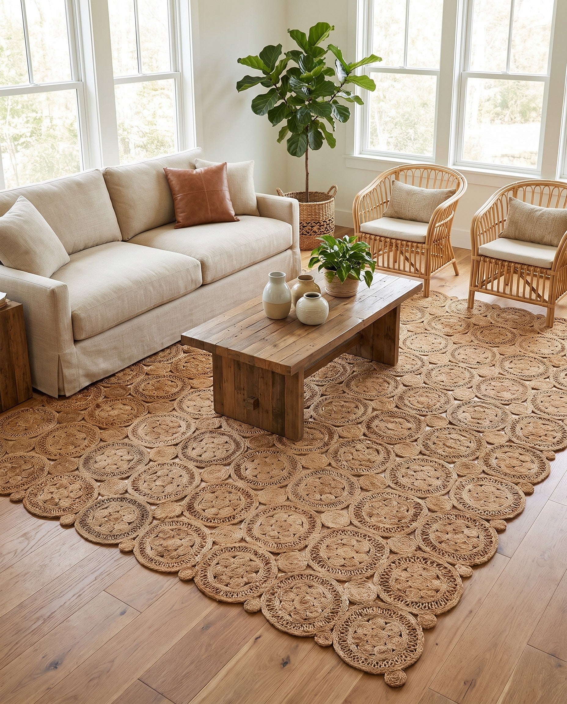 9' x 12' Handmade Braided Jute Rug