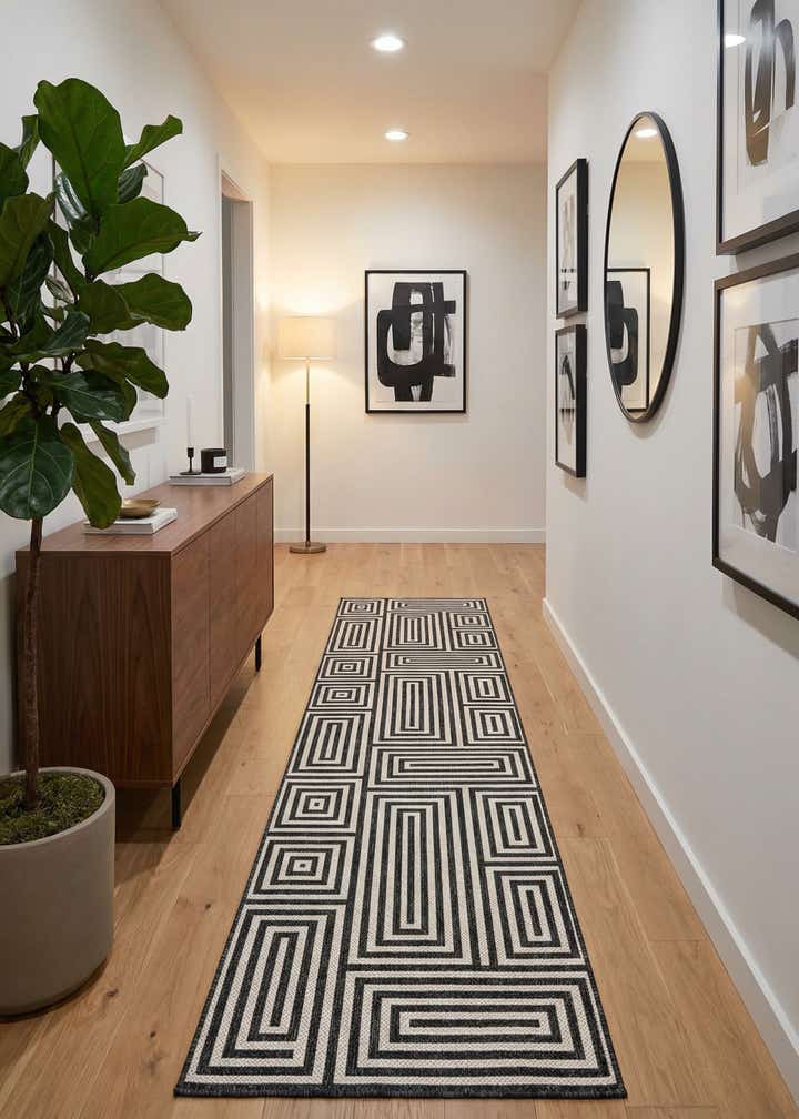 2' 7 x 12' Easy-Clean Modern Indoor / Outdoor Runner Rug