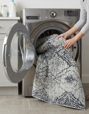 Black and White Kamala Washable Square Rug