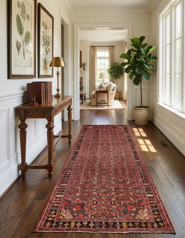 3' 9 x 9' 10 Hand Knotted Hossainabad Persian Wool Runner Rug