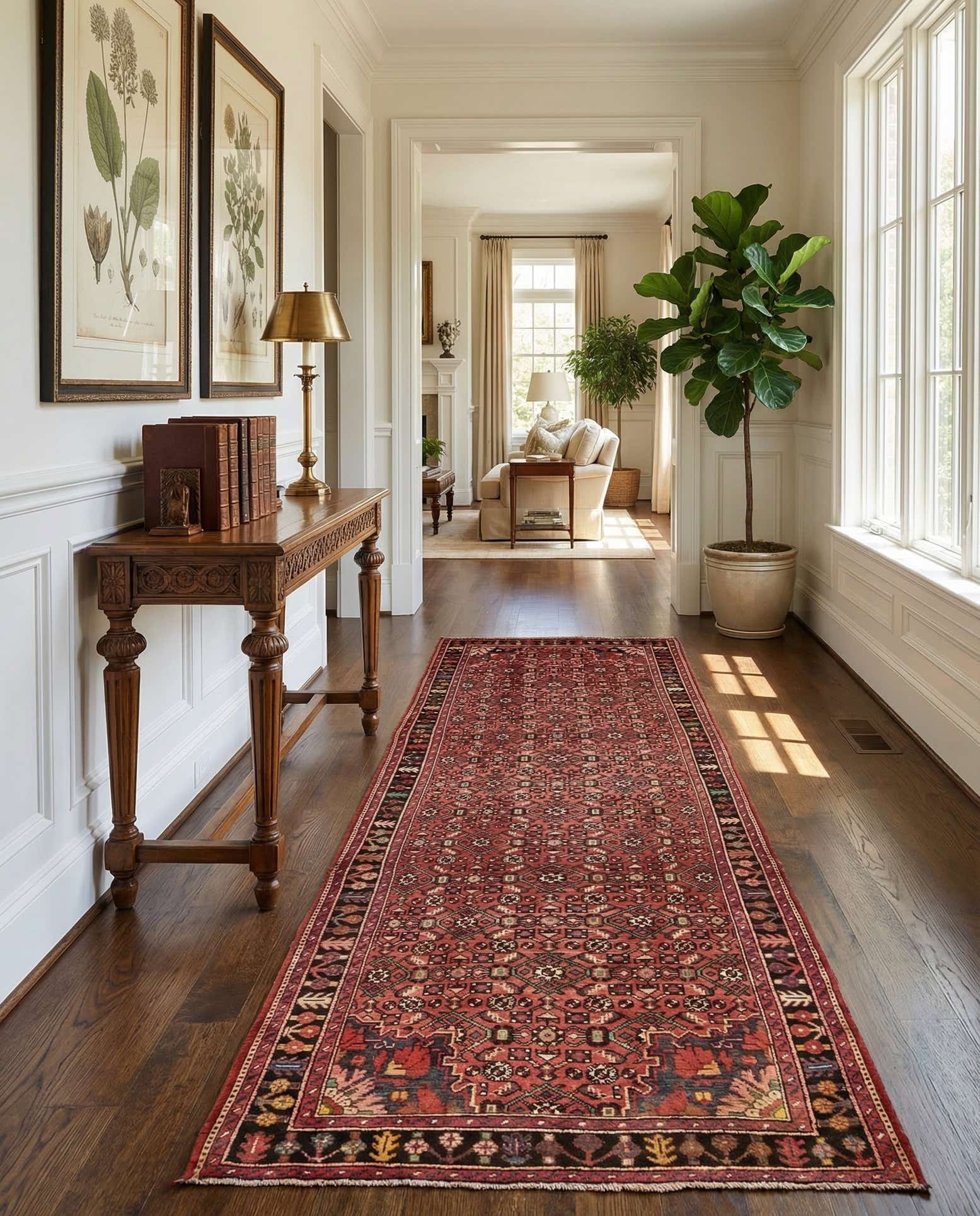 3' 9 x 9' 10 Hand Knotted Hossainabad Persian Wool Runner Rug