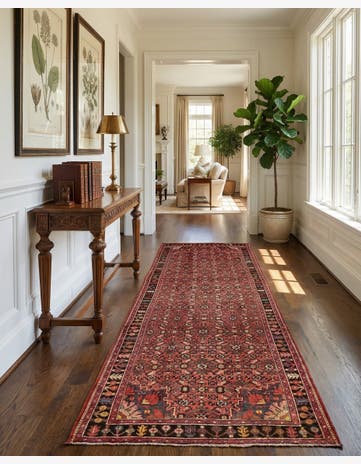3' 9 x 9' 10 Hand Knotted Hossainabad Persian Wool Runner Rug