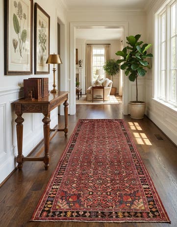 3' 9 x 9' 10 Hand Knotted Hossainabad Persian Wool Runner Rug
